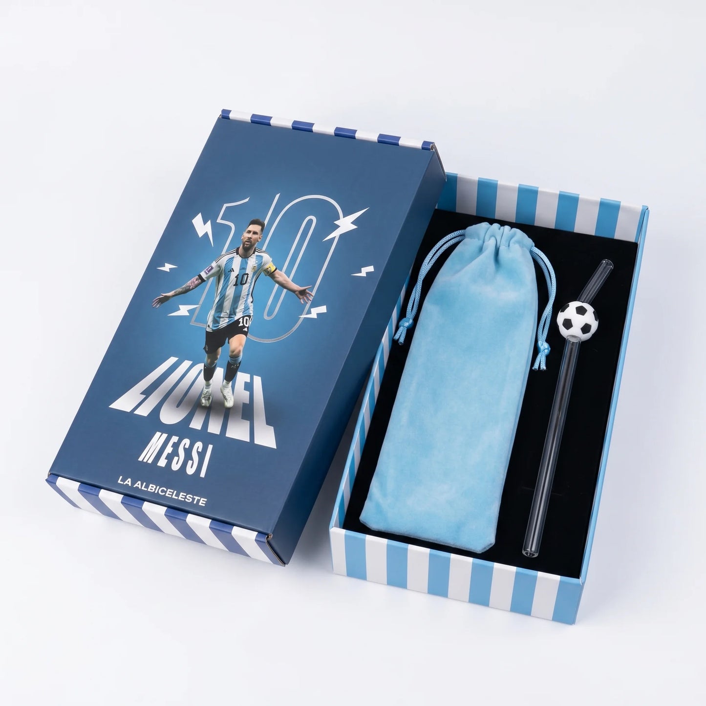 Argentina Gift Box open with velvet pouch and straw topper