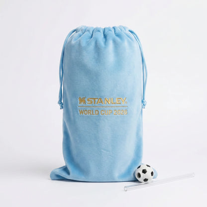 Argentina velvet pouch with gold embroidery and soccer ball straw topper